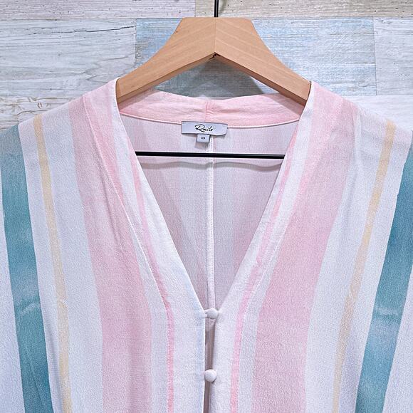 RAILS Thea Striped Tie Front Top Blue Pink Pastel Dolman Half Sleeve Womens XS - Picture 2 of 8